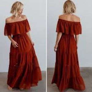 Baltic Born Rust Swiss Dot Off Shoulder Maxi Dress | Size S